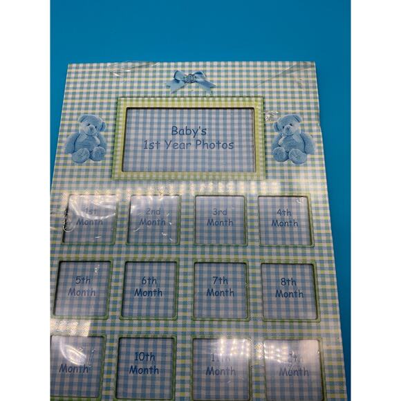 Baby’s 1st Year Photo Frame Blue Plaid 12 Month Memory Collage 8.5x11 - Picture 3 of 3